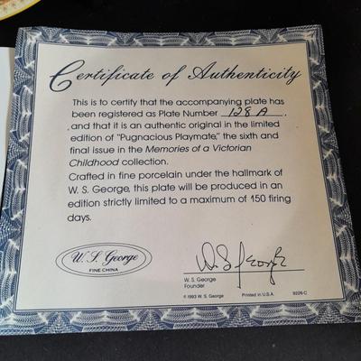Two Collectible plates with Certificates of Authenticity "Pugnacious Playmate" and "Rose Cottage"