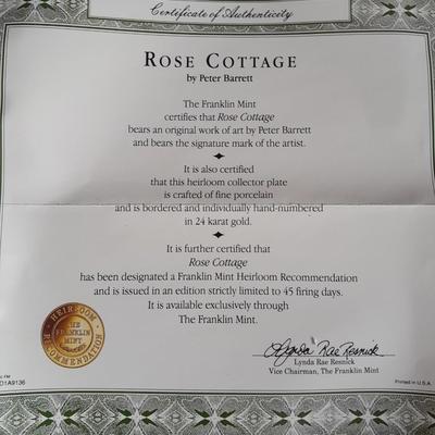 Two Collectible plates with Certificates of Authenticity "Pugnacious Playmate" and "Rose Cottage"