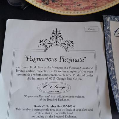 Two Collectible plates with Certificates of Authenticity "Pugnacious Playmate" and "Rose Cottage"