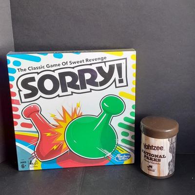 Sealed Sorry Board game and National Parks Yahtzee game