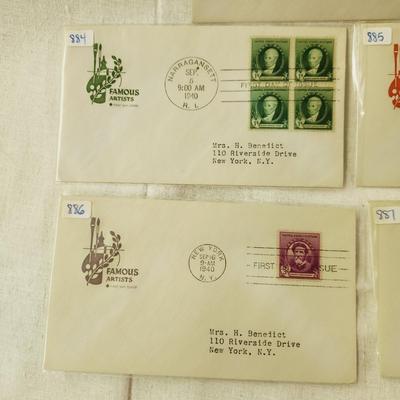 5 - FIRST DAY STAMPS - 1940S FAMOUS ARTIST