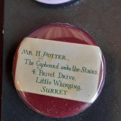 Harry Potter pin back Buttons and Character Bandz Elastic Bracelets