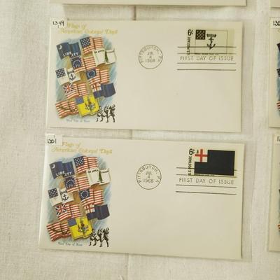 10 - FIRST DAY STAMPS - FLAGS OF AMERICAN COLONIAL FLAGS