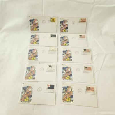 10 - FIRST DAY STAMPS - FLAGS OF AMERICAN COLONIAL FLAGS