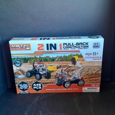 Metal Deck 2 in 1 Pull back Construction Excavator & Digger Build - Play - Construct Erector set