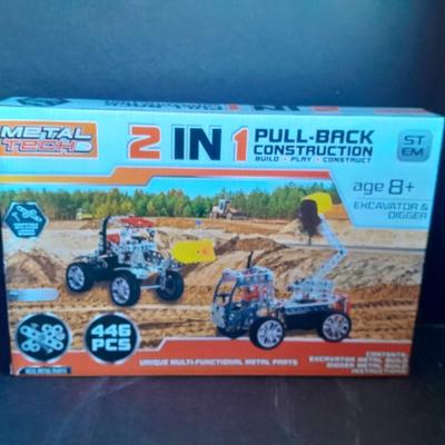 Metal Deck 2 in 1 Pull back Construction Excavator & Digger Build - Play - Construct Erector set