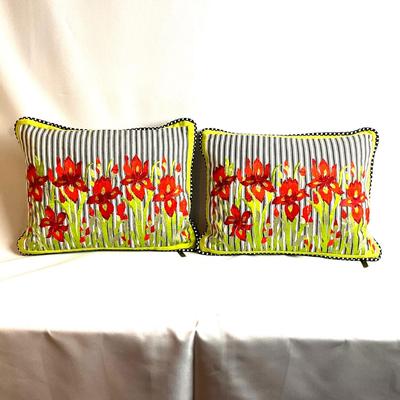 350 Pair of Mackenzie Childs Floral Down Filled Pillows