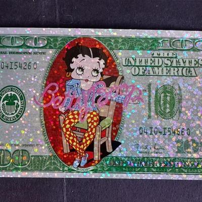Betty Boop Collector's stickers $100 bill with glitter and different Betty Boop's
