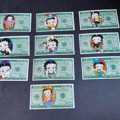 Betty Boop Collector's stickers $100 bill with glitter and different Betty Boop's