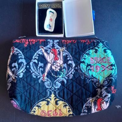 Signed Betty Boop pin and a Betty Boop zip up makeup / pencil bag