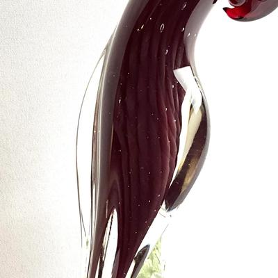 356 Vintage Dark Red Murano Art Glass Parrot with Feathers