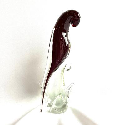 356 Vintage Dark Red Murano Art Glass Parrot with Feathers