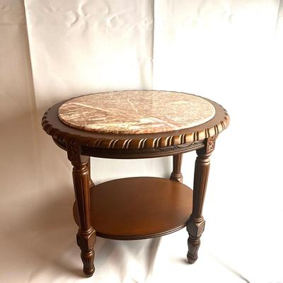 357 Oval Mahogany Marble Top Side Tabel