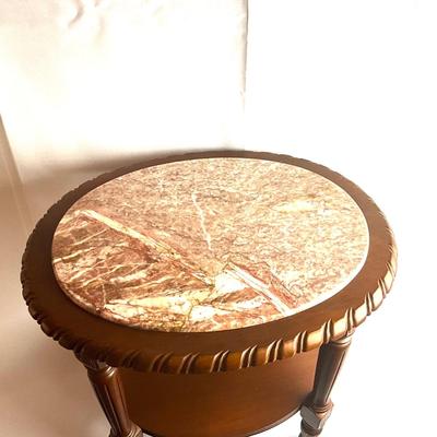 357 Oval Mahogany Marble Top Side Tabel