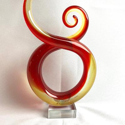 358 Vintage Red Fire Swirl Glass Art Sculpture