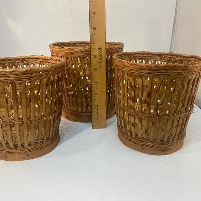 Set of Woven Rattan Reed Matching Baskets Slight Size Variation