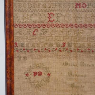 ANTIQUE ALPHABET SAMPLERS ONE DATED 1888 OLIVE OLSON.