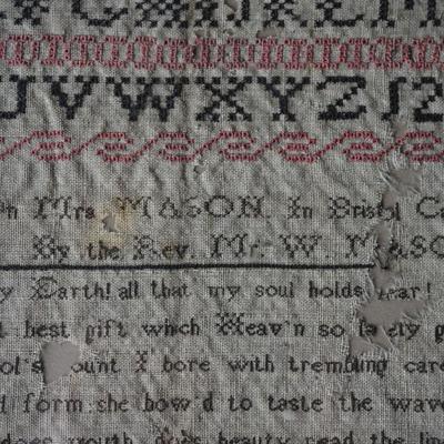 ANTIQUE SAMPLERS DATED 1808 ENGLISH VERSE AND ALPHABET