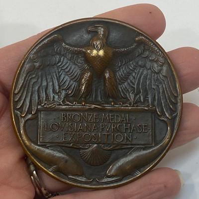 1904 Antique Weinman Louisiana Purchase Exposition St. Louis Bronze Medal Nouveau design Medallion MCMIV World's Fair