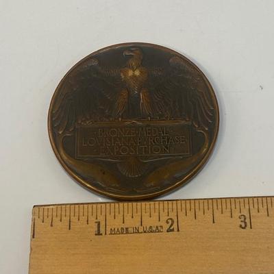 1904 Antique Weinman Louisiana Purchase Exposition St. Louis Bronze Medal Nouveau design Medallion MCMIV World's Fair
