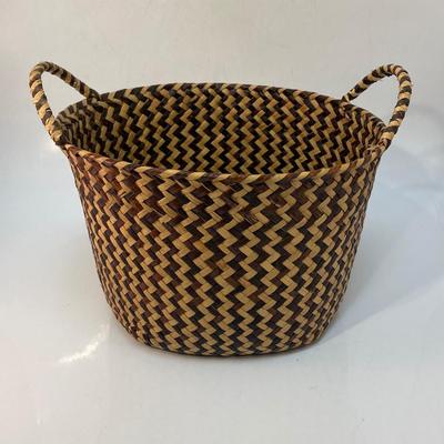 Double Handled Zig Zag Dark Brown Black & Natural Sea Grass Woven Basket