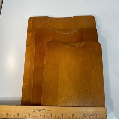 Set of Three Made in Sweden Wood Teak Cutting Serving Boards with Cork Bottoms