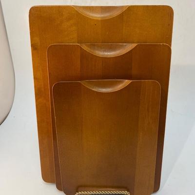 Set of Three Made in Sweden Wood Teak Cutting Serving Boards with Cork Bottoms