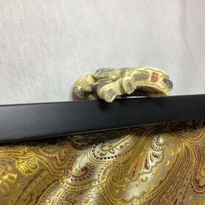 Lot 373 Japanese Carved Celluloid Clam Shell Diorama & Japanese Detailed Hand Carved Netsuke Sculpture, Man with Child