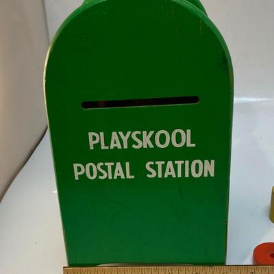 Vintage Wood Playskool Postal Station Wood Block Shape Sorter Mailbox