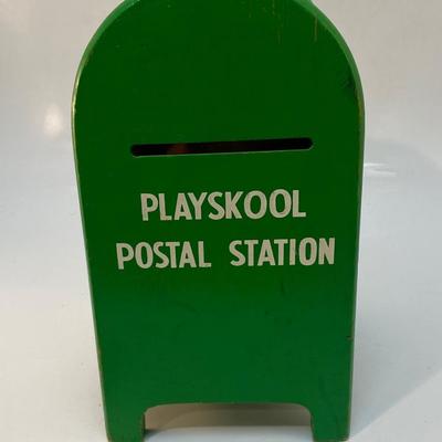 Vintage Wood Playskool Postal Station Wood Block Shape Sorter Mailbox