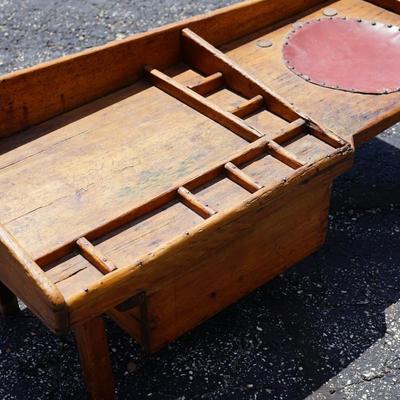 LATE 19TH CENTURY PINE HAND CRAFTED COBBLERS BENCH.