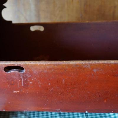 1860'S WOOD HOODED CRADLE EARLY PAINT RED