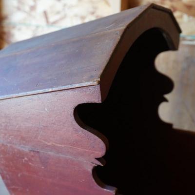 1860'S WOOD HOODED CRADLE EARLY PAINT RED