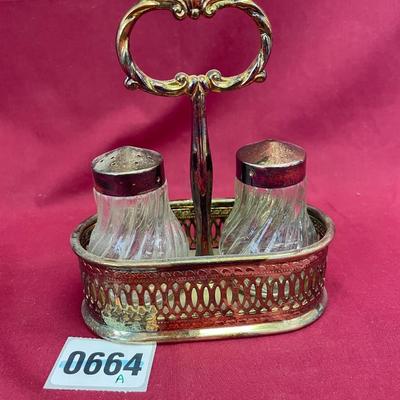 Swirled salt and pepper with silver plated tray