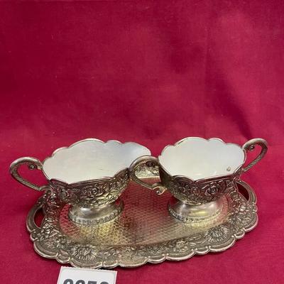 Mascot enamel cream/sugar silver plate
