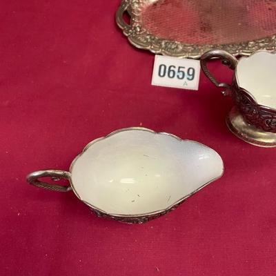 Mascot enamel cream/sugar silver plate