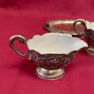 Mascot enamel cream/sugar silver plate