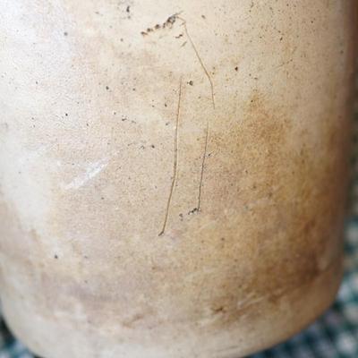 19TH CENTURY STONEWARE WITH BLUE COBALT DECORATION / CHURN AND 2 GALLON CROCK