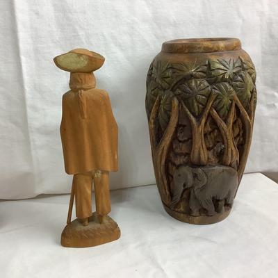 Lot 380. Lot of Hand Carved Wooden Figurines & Vase