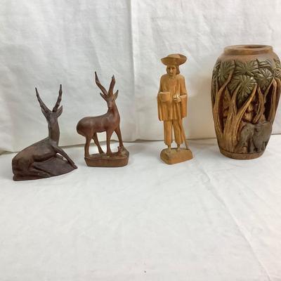 Lot 380. Lot of Hand Carved Wooden Figurines & Vase