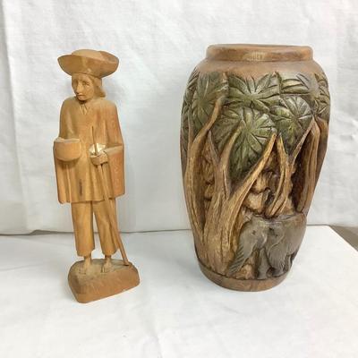 Lot 380. Lot of Hand Carved Wooden Figurines & Vase