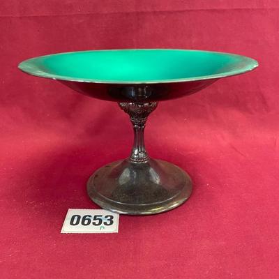 Reed & Barton, green enamel,silver plate candy dish