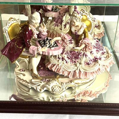 367 Antique Volkstedt Porcelain German Dresden Figure in Glass Case