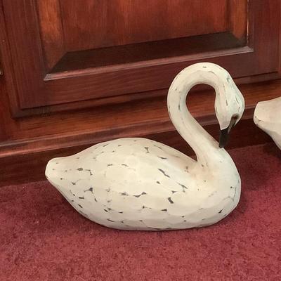 Lot 390. Pair of Hand Carved Wooden Swans