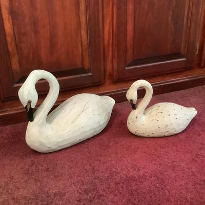 Lot 390. Pair of Hand Carved Wooden Swans