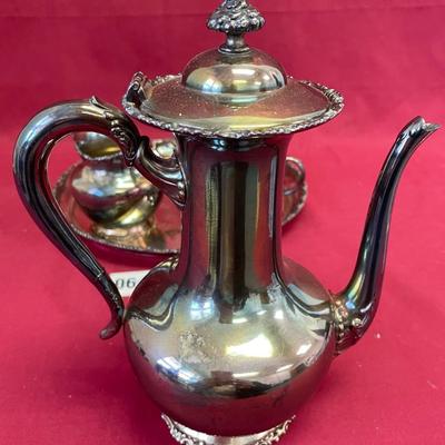 Teapot, cream and sugar, tray