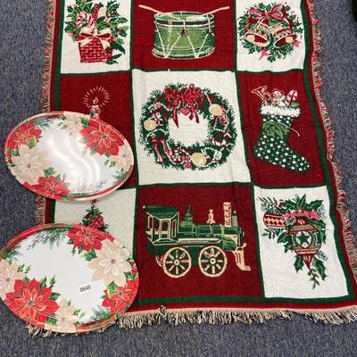 Christmas throw blanket and 2 trays