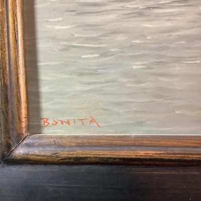 Lot 391  Signed & Framed Todd Bonita, 1968 â€œ Thoughts in the Mist â€œ Oil on Board, Portsmouth NH
