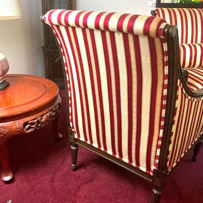 364 Pair of WESLEY HALL Upholstered Striped Arm Chairs