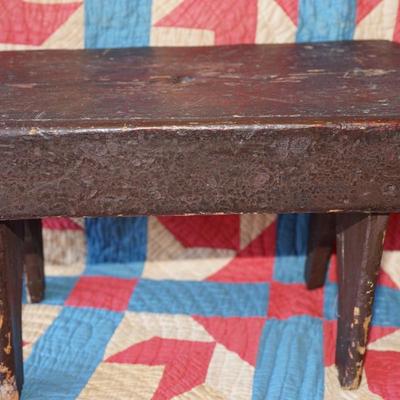 GROUPING OF PRIMITIVES TO INCLUDE SMALL SUGAR FIRKIN, BLUE DECORATED CANNING CROCK , RUSTIC STOOL